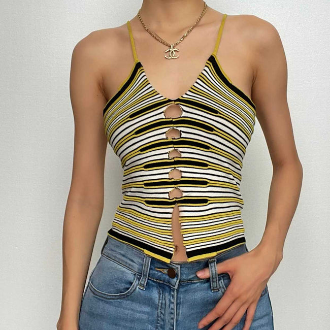 Striped Knit Strappy Cami Top with Cutout Details Main image