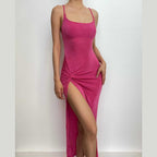 Strappy Open-Back Knotted Midi Dress with a Scoop Neck