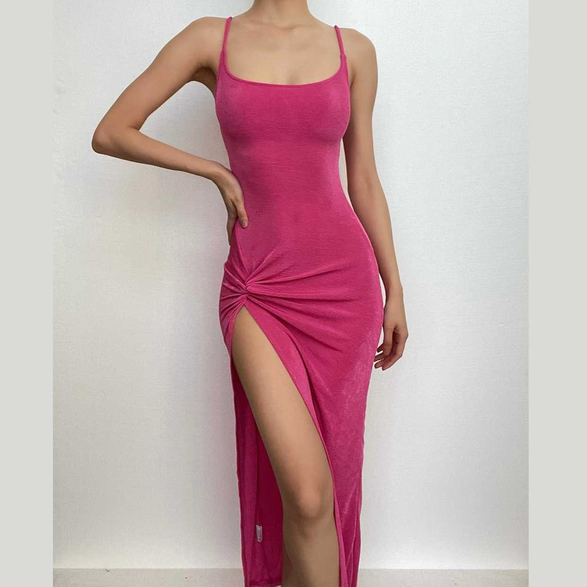 Strappy Open-Back Knotted Midi Dress with a Scoop Neck
