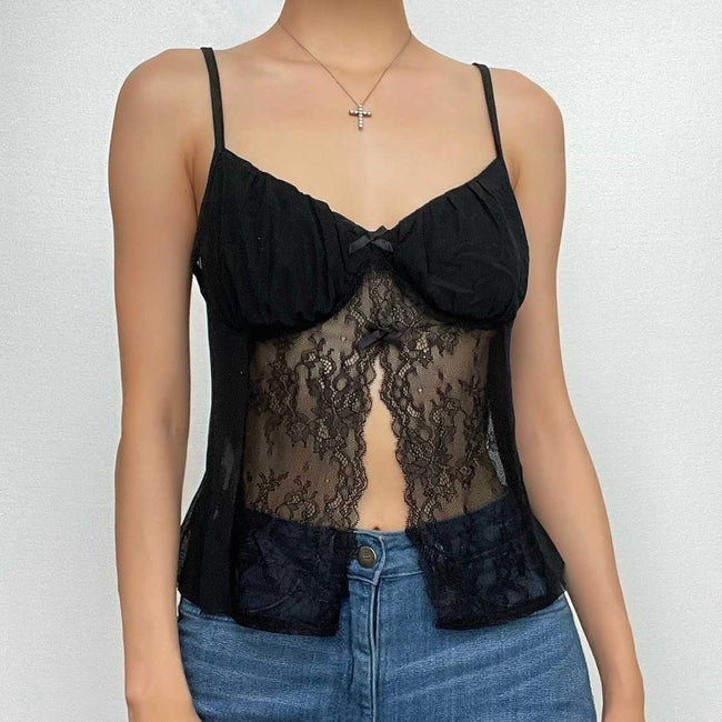 V-Neck Strappy Cropped Cami Top with Lace Details Main image