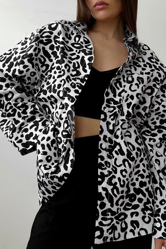 Leopard-Print Collared Long-Sleeve Blouse Main image