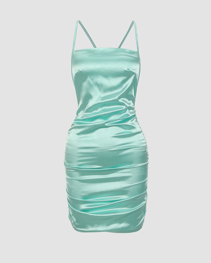 Cowl-Neck Bodycon Ruched Dress