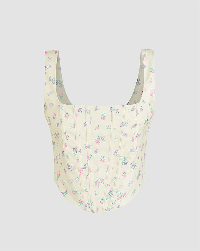 Botanical-Print Corset-Style Strappy Cami Top Main image