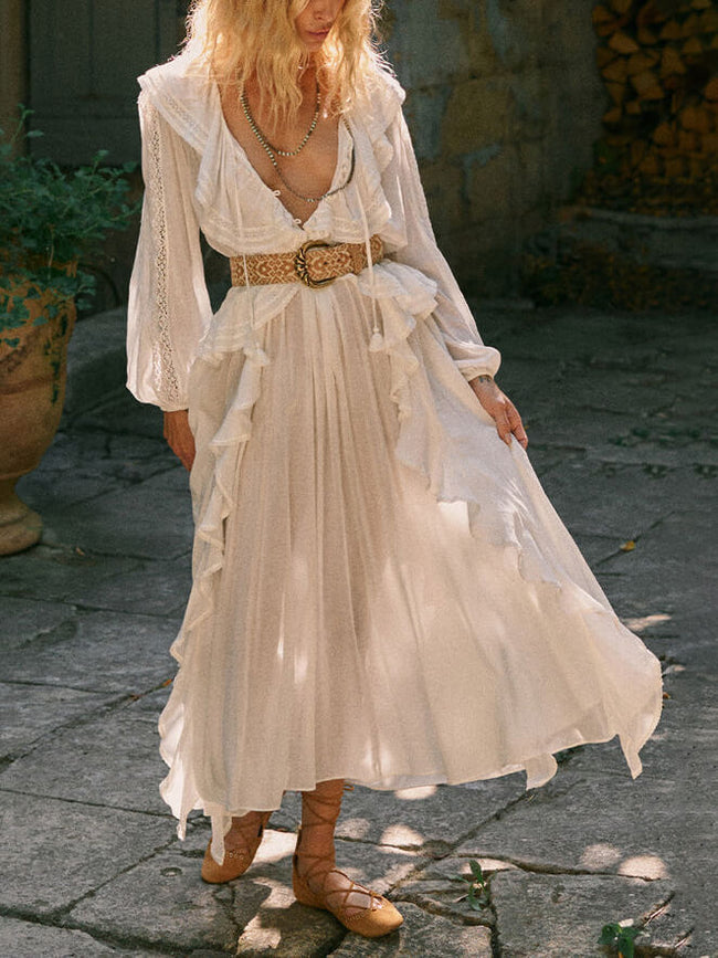 Balloon-Sleeve Retro Dress with Lace Details Main image