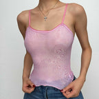 Strappy Cropped Sheer Cami Top with a Scoop Neck