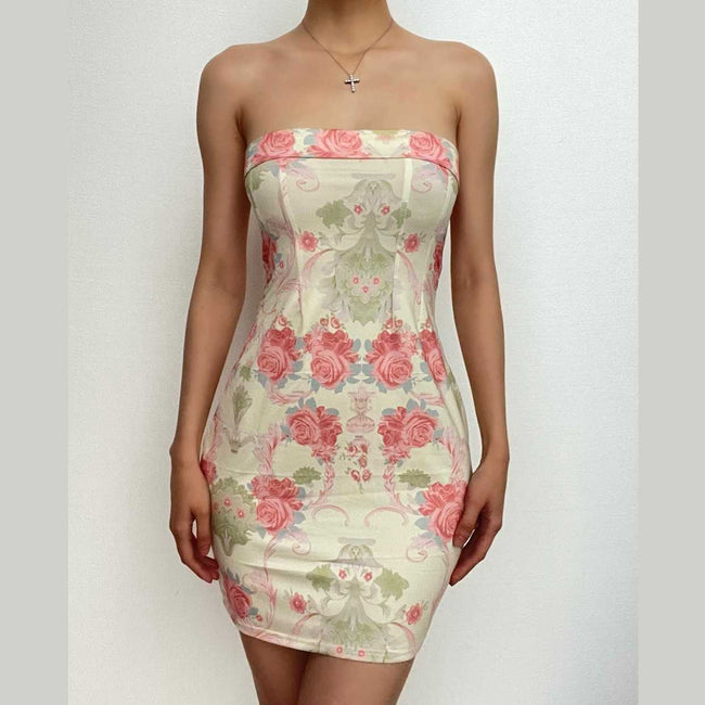 Floral Strapless Contrast-Detail Dress with an Open Back Main image