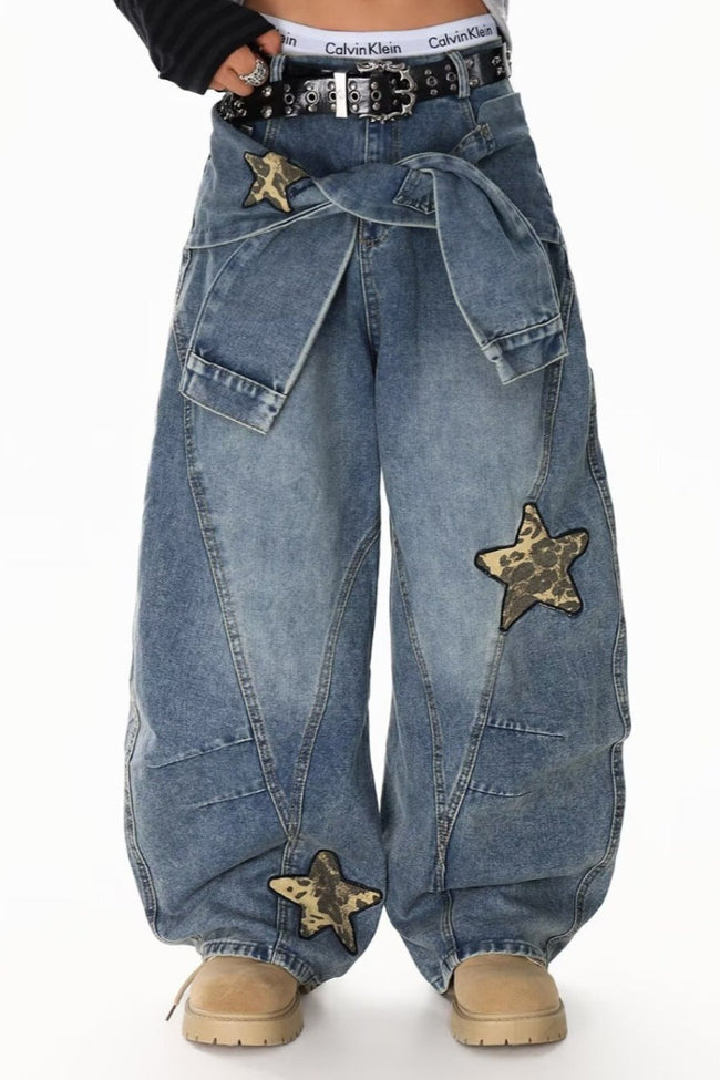 Leopard-Print Wide-Leg Relaxed-Fit Jeans with Panel Details Main image