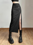 Split Casual All-Match Black Skirt Black / S