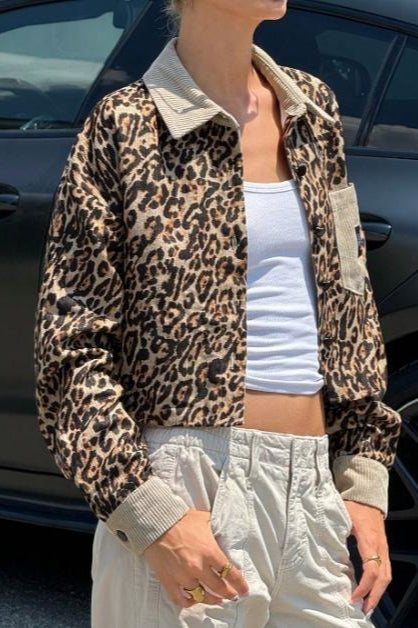 Leopard-Print Coat with Button Details