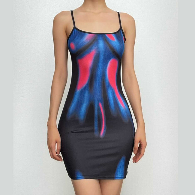 Printed Strappy Open-Back Mini Dress with a Scoop Neck Main image