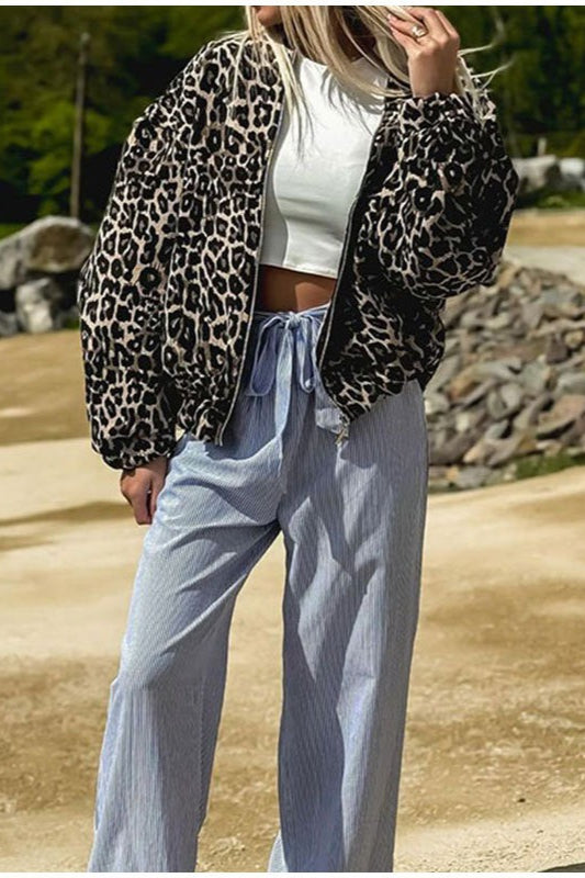Animal-Print Zip-Front Lapel-Collar Coat Main image