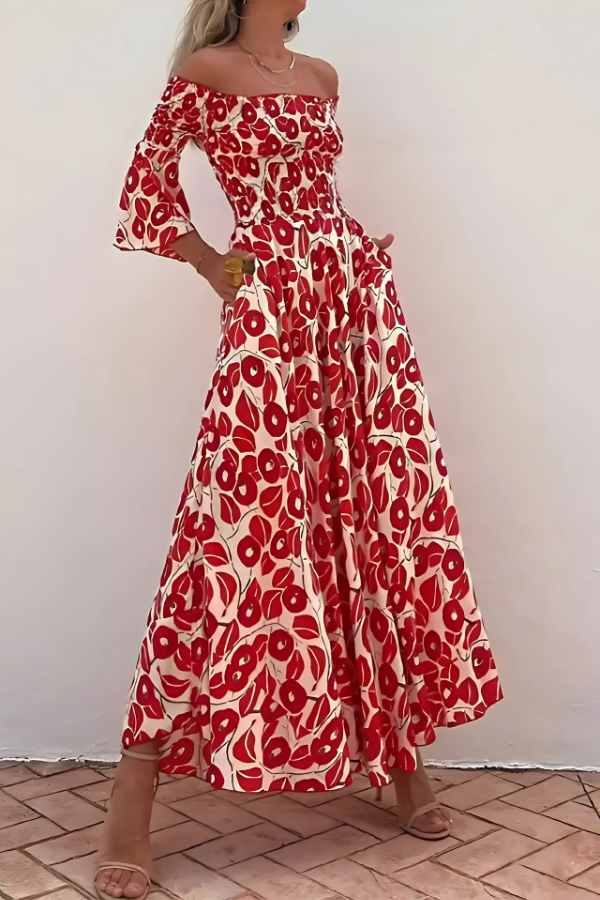 A-Line Smocked Dress with an Off-Shoulder Neck Main image