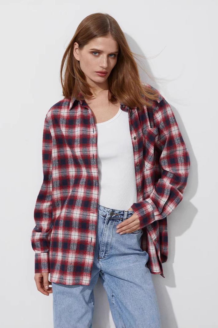 Checked Oversized Cotton Blouse