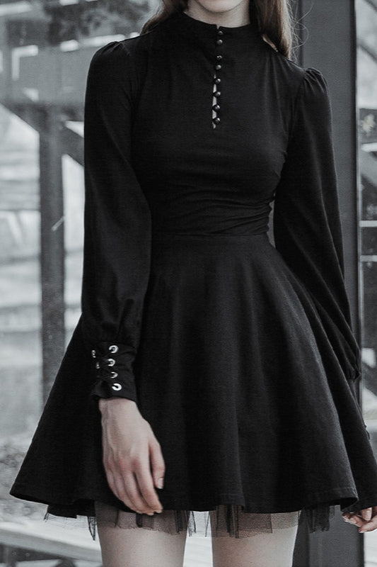 A-Line Gothic Dress with Pleat Details Main image