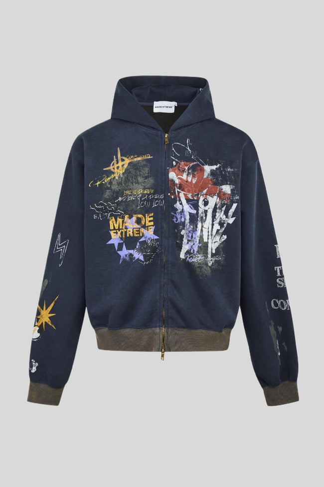 Graffiti-Graphic Oversized Zip Hoodie Main image