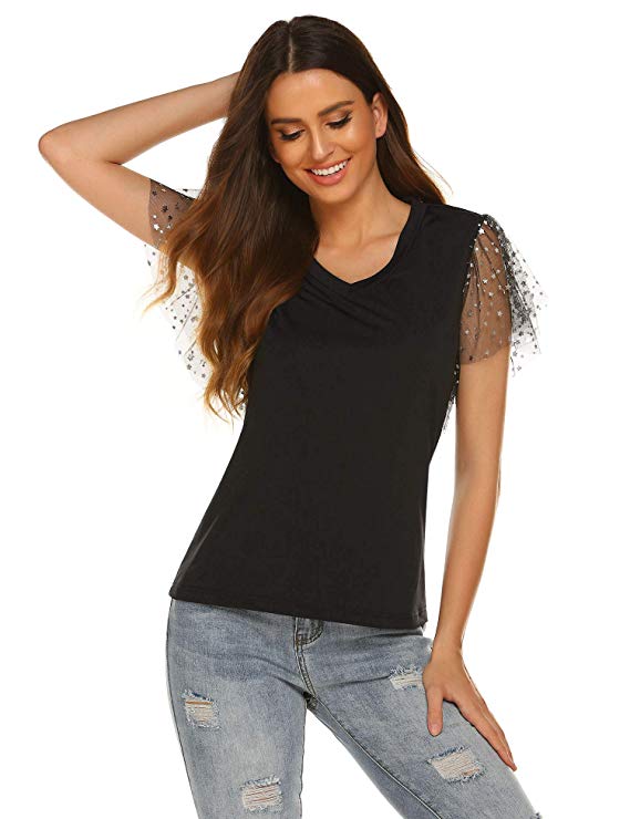 Floral V-Neck Sheer Shirt with Lace Details Main image