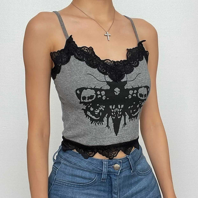 Abstract-Print Lace Strappy Cami Top Main image