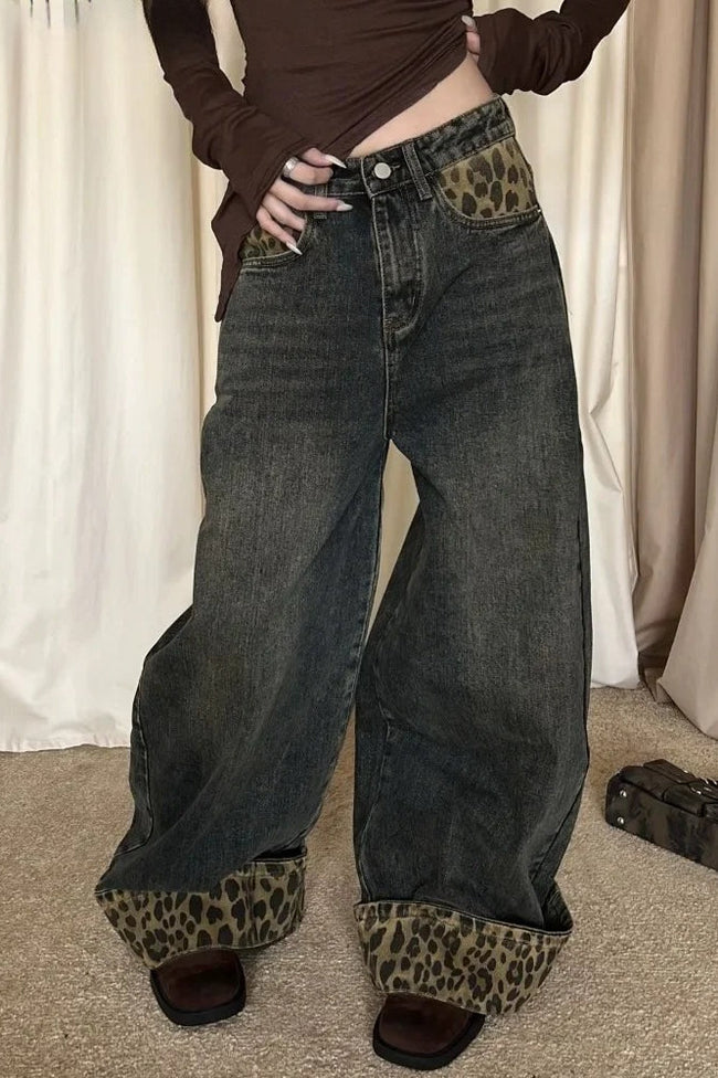 Leopard-Print Wide-Leg Retro Jeans Main image