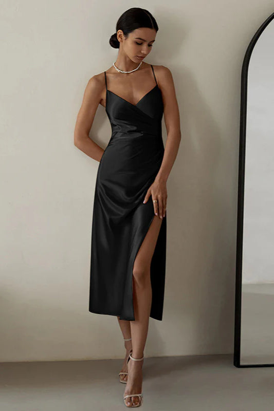 V-Neck Satin Bodycon Maxi Dress