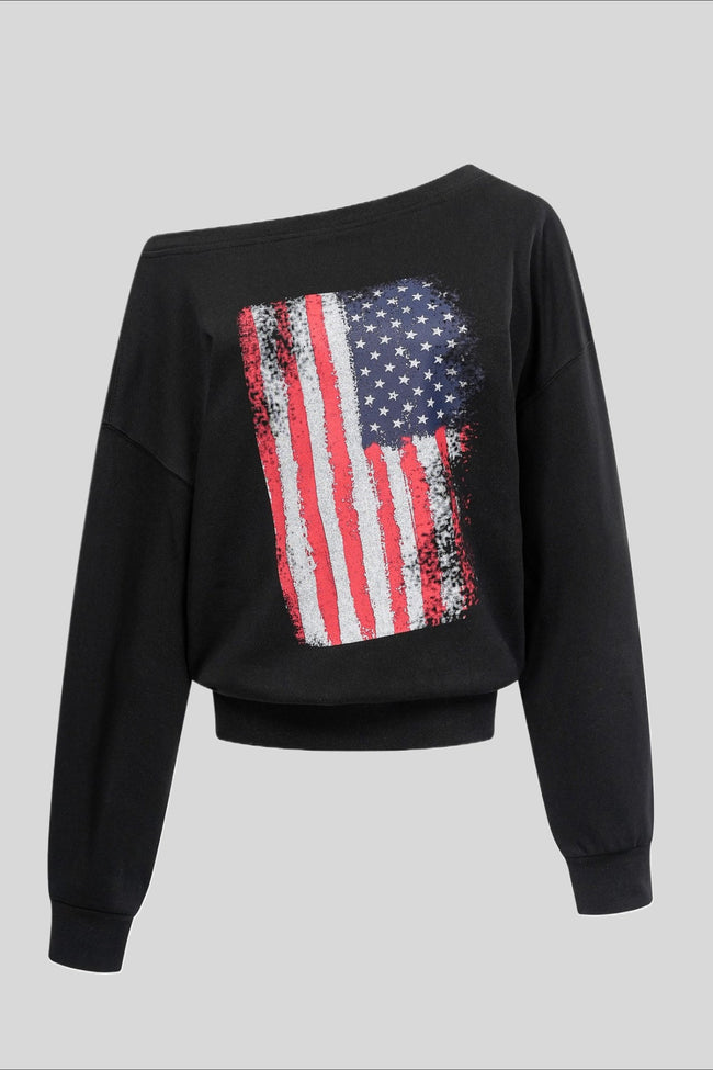 Off-Shoulder Flag-Graphic Distressed Tee Main image