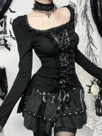 Lace Square Collar Knit Top