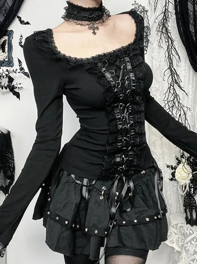 Lace Square Collar Knit Top Main image