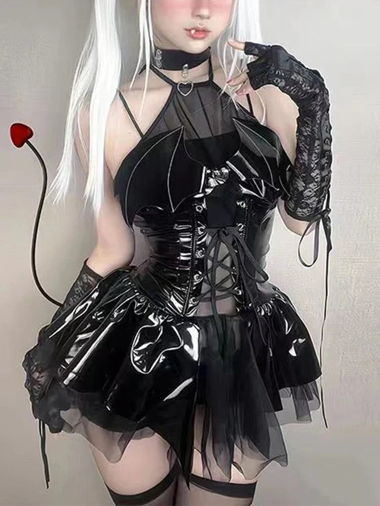 Dress Hollow Bat Mini Outfit Black / M