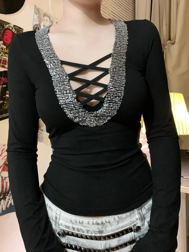 Sparkling V-neck Knit Top Main image