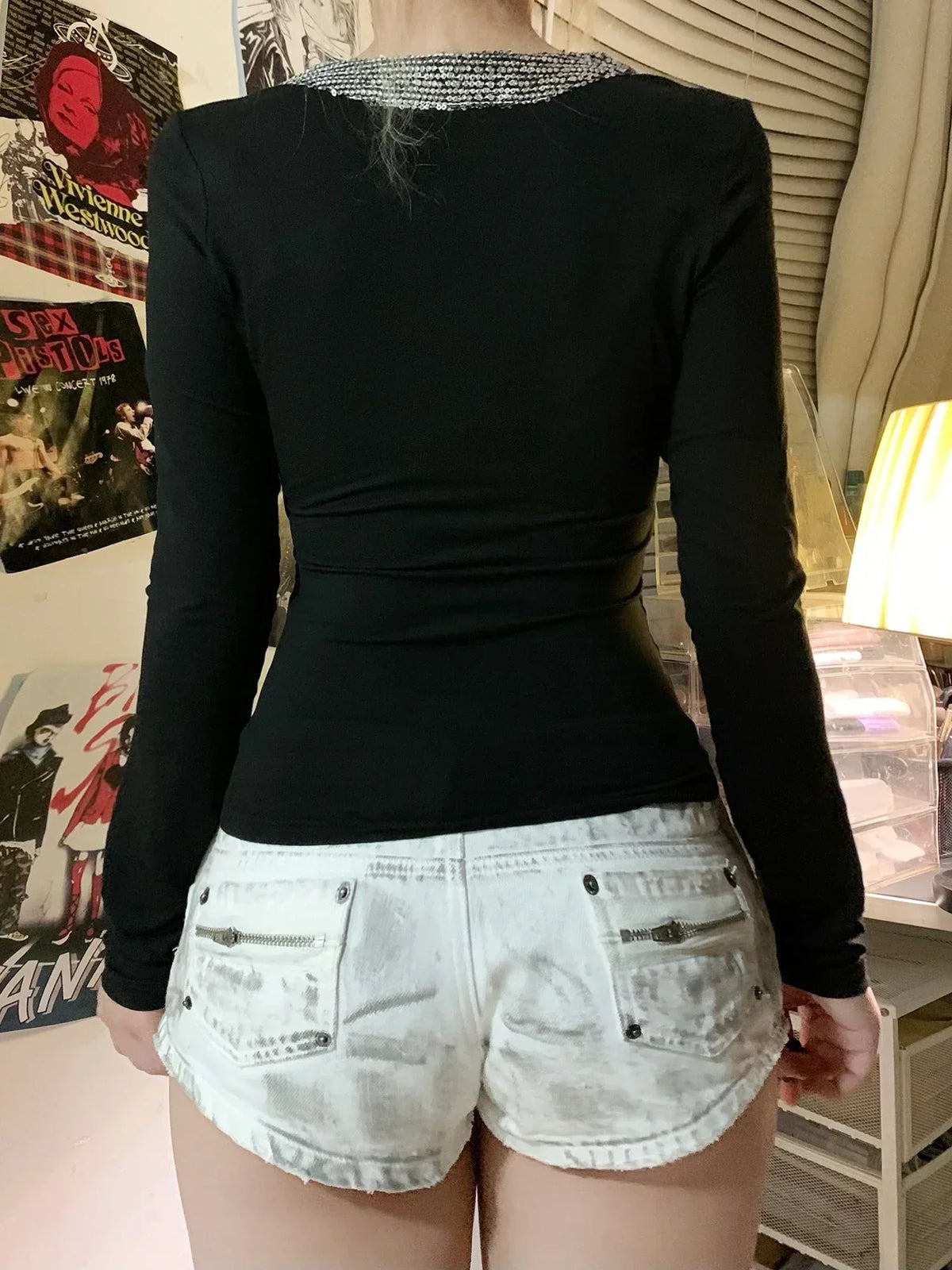 Sequin V-neck Knit Top