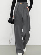 Middle Waist Solid Trendy Pocket Straight Leg Pants Pants