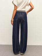 High Waist Drawstring Denim Pants With Pockets Pants