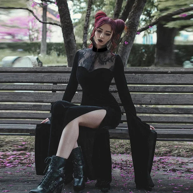 Tall Waist Flared Sleeve Full-Length Dress Black / S Main image
