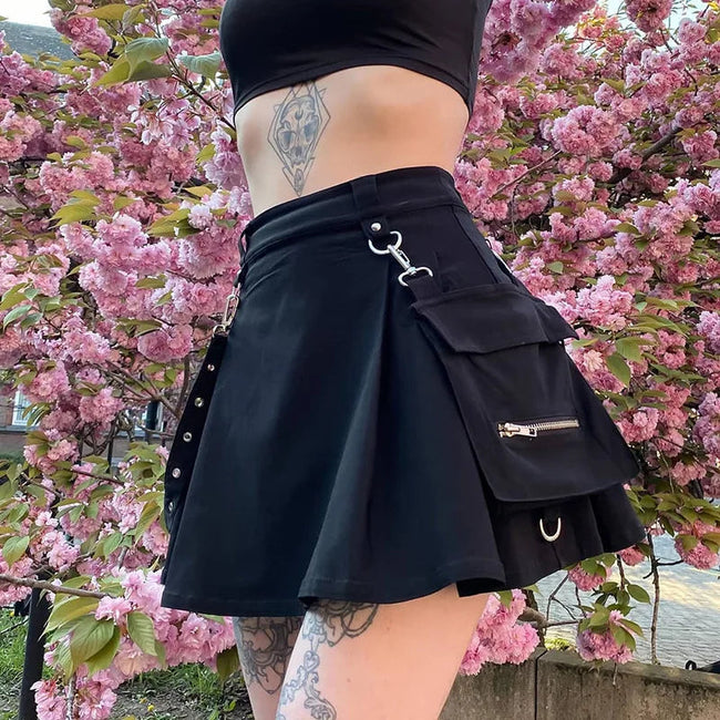 Pocket A-line Preppy Street Skirt black / S Main image