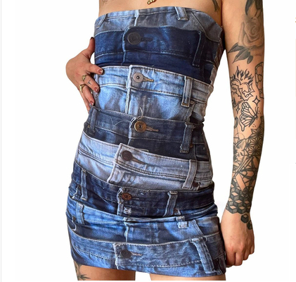 Denim Strappy Printed Dress Main image