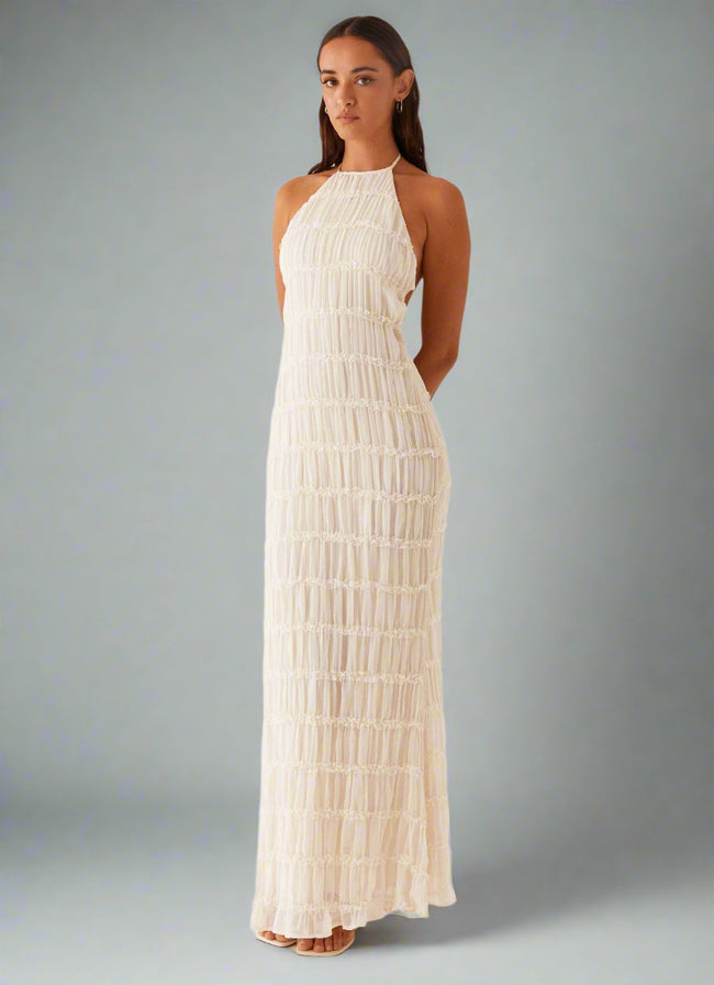 Eye-Graphic Halterneck Maxi Dress with Zip Details Main image