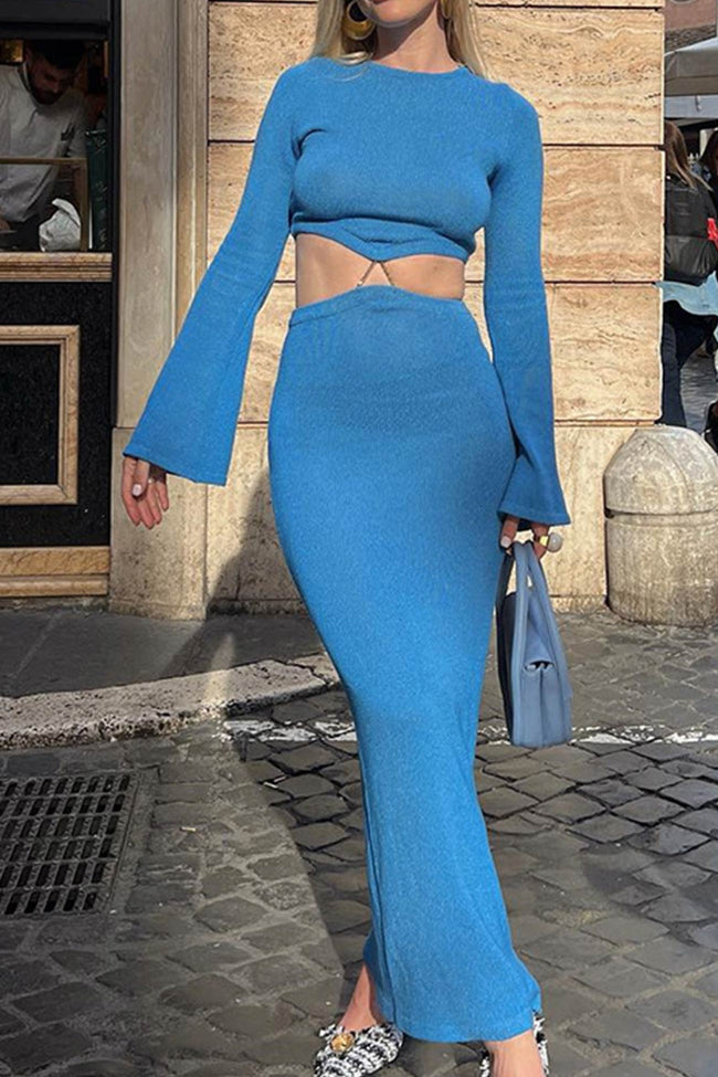 Cropped Slit-Detail Midi Skirt with a Round Neck Main image
