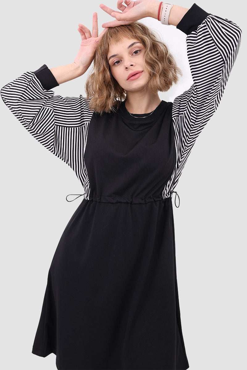Long-Sleeve Dress with Drawstring Detail