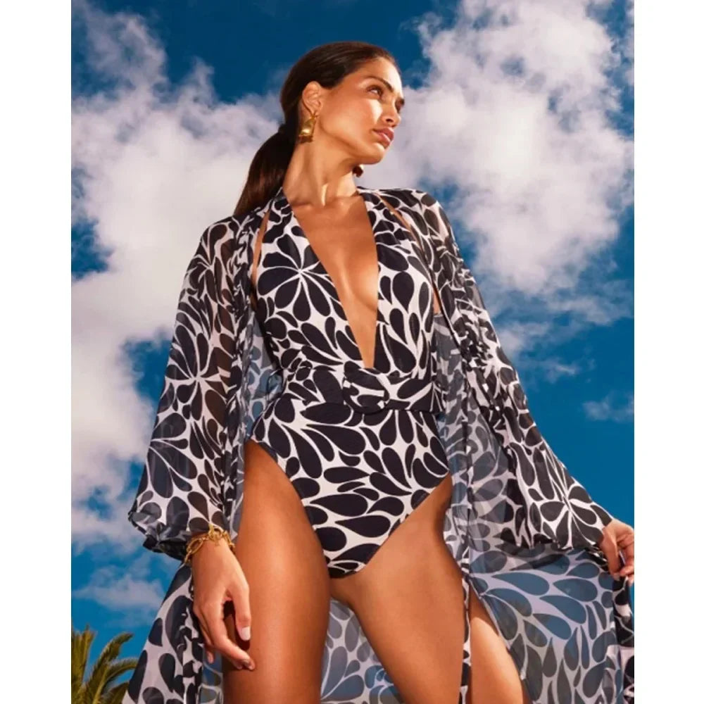 Retro Deep V Swimwear One Piece onepiece-250223