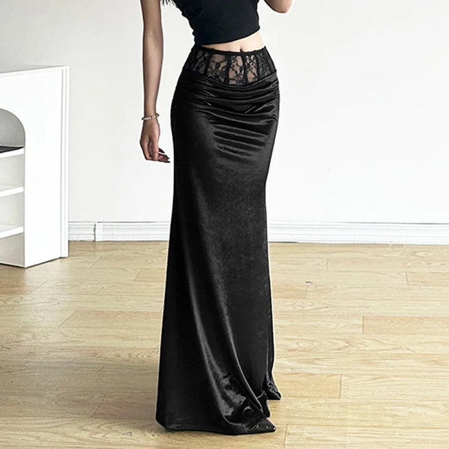 Soft Trumpet Lace Patchwork Skirt Black / S Main image