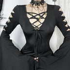 Empty Out Batwing Sleeve Full-Length Dress