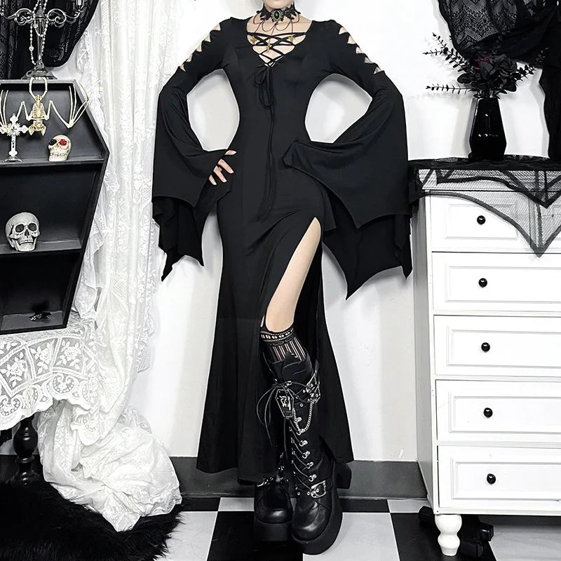 Empty Out Batwing Sleeve Full-Length Dress