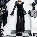 Dark Lace Trumpet Slim Midi Dress