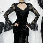 Dark Lace Trumpet Slim Midi Dress
