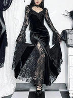 Dark Lace Trumpet Slim Midi Dress Black / S
