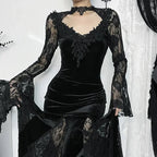 Dark Lace Trumpet Slim Midi Dress