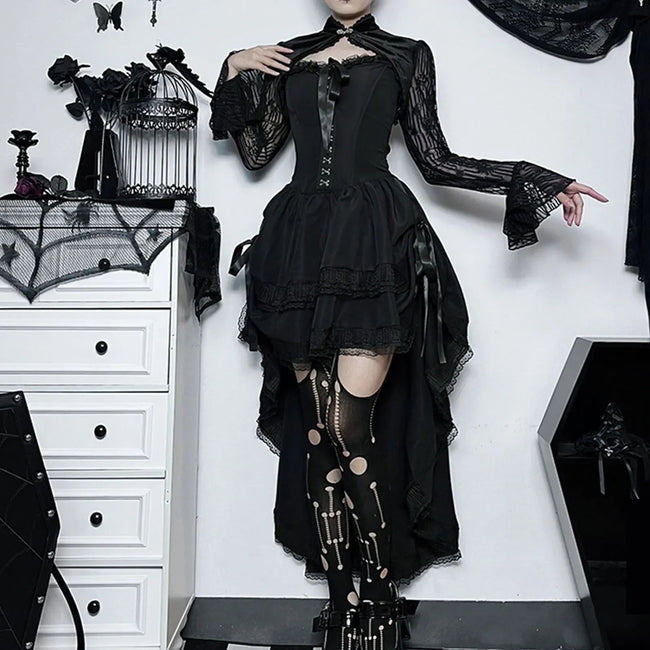 Sleeveless Lace Tuxedo High Low Midi Dress Black / S Main image