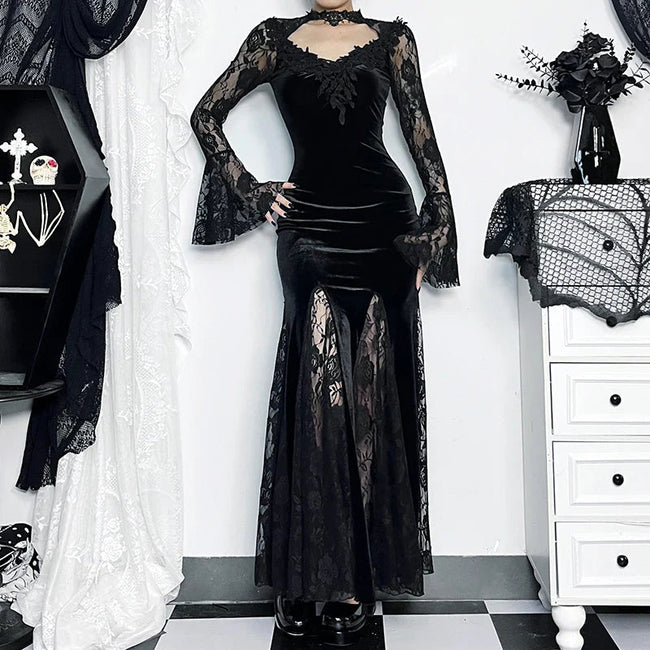 Tall Waist Mysterious Style Full-Length Dress Black / S Main image