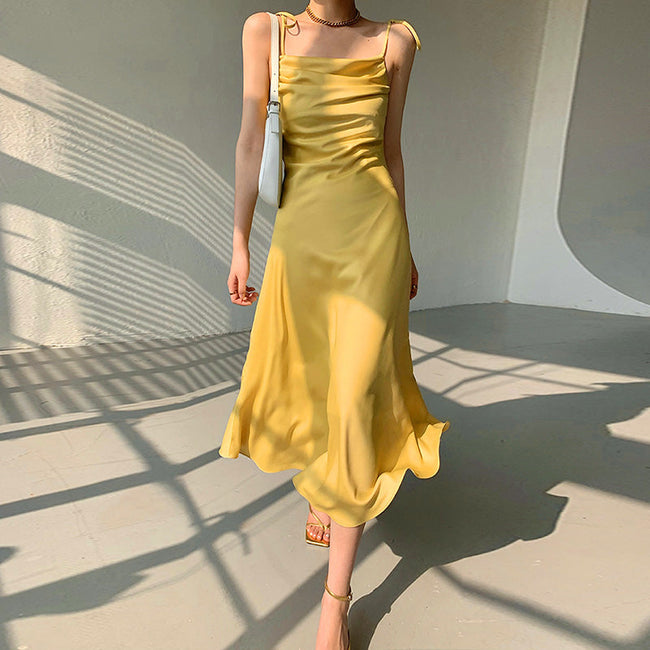 Satin Strappy Dress with Bow Details Main image