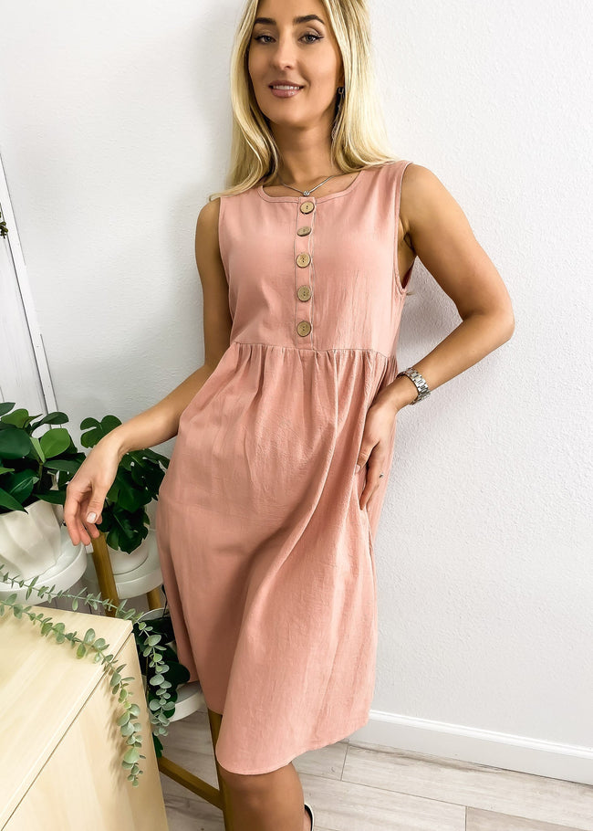 Empire-Waist Dress with Button Details Main image