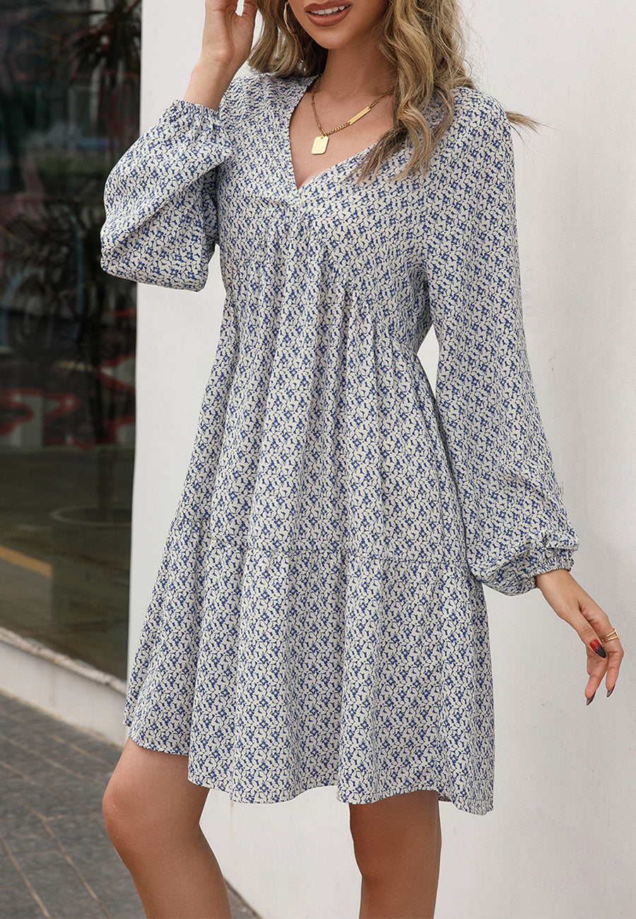Printed V-Neck Tiered Dress